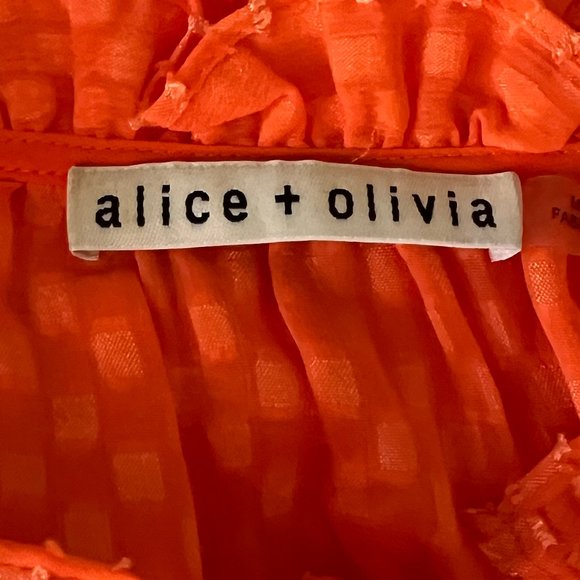 Like new! Alice + Olivia Orange Sheer Ruffled Sleeve Blouse Top Size Med… - Picture 6 of 12